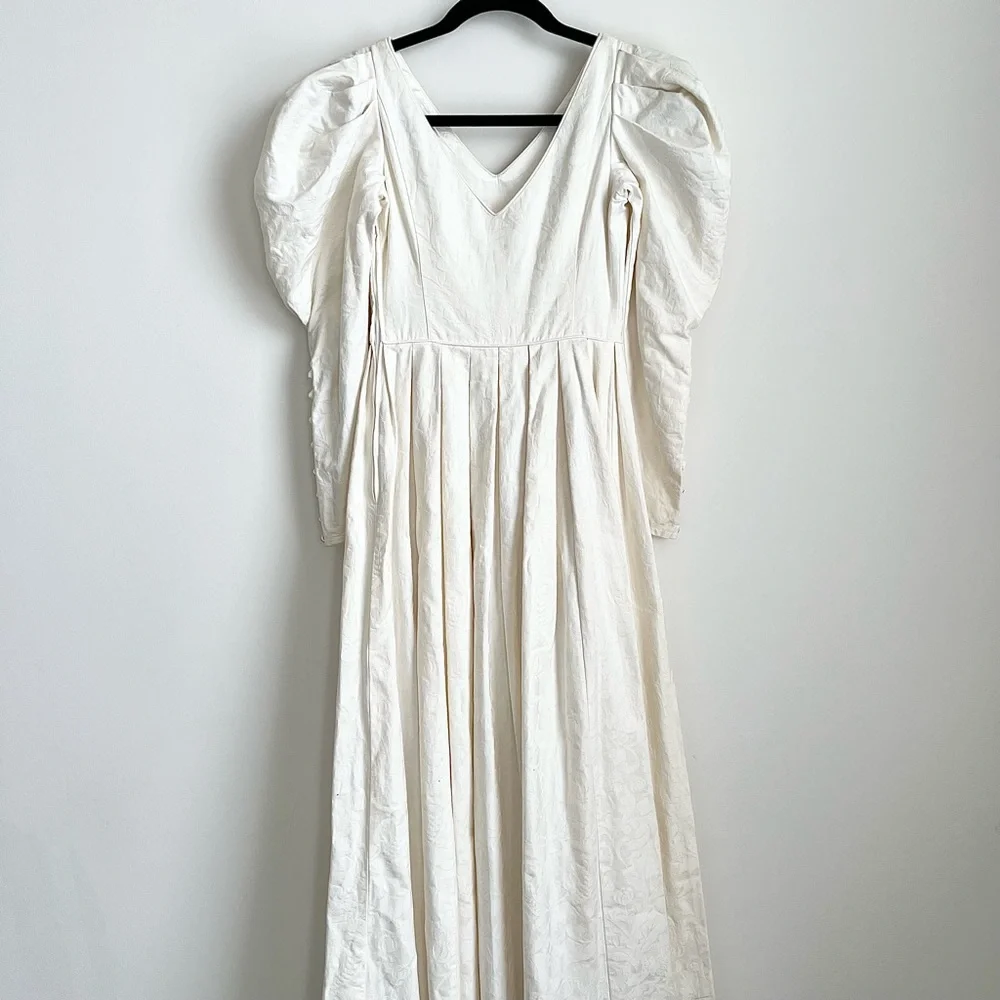 80s Vintage Laura Ashley Cottagecore Prairie White Dress Puff Sleeves US8 / UK10 - Picture 6 of 11
